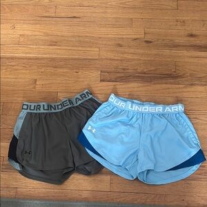 Under Armour Dual Shorts Pack - Olive size small and Sky Blue extra small